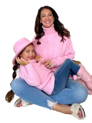 Mommy And Me Pink Oversized Cable Knit Sweater