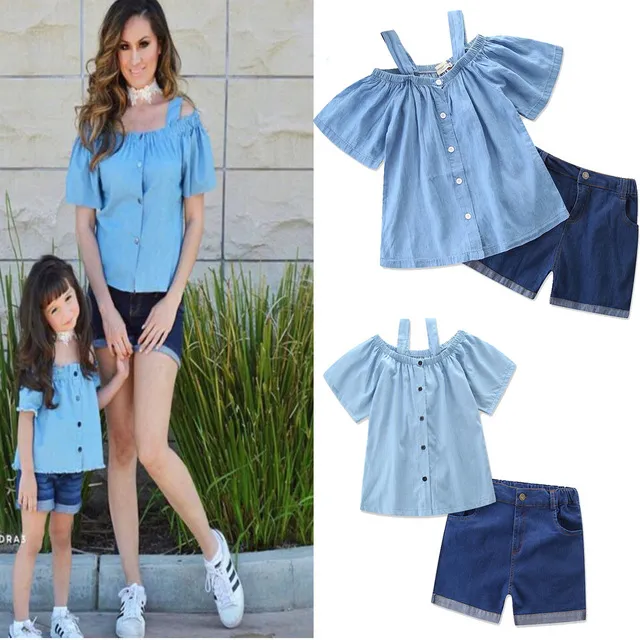 Mother-daughter cotton T-shirt   round skirt pants