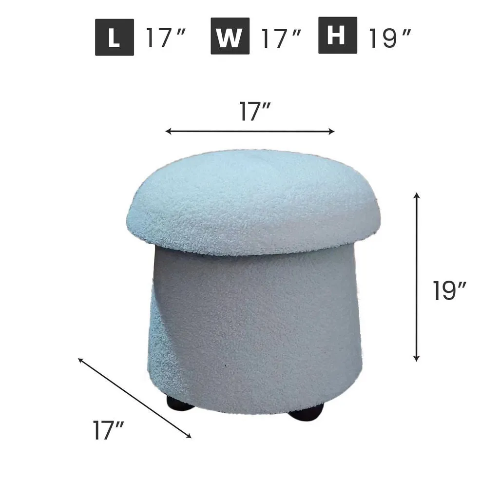 Mushroom Stool in Cream - Cozy Teddy Upholstery, Washable Cover, and Sturdy MDF Frame