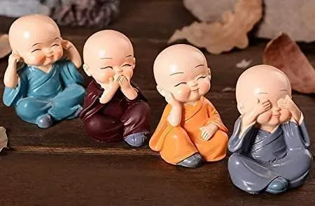 NESTIC Set of 4 Buddha MonkStatue Figurines Showpiece Cute Mini Buddha Idol Statue for Car Dashboard | Decoration Items Buddha for Table Decor Living Room Home