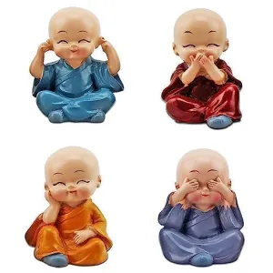 NESTIC Set of 4 Buddha MonkStatue Figurines Showpiece Cute Mini Buddha Idol Statue for Car Dashboard | Decoration Items Buddha for Table Decor Living Room Home