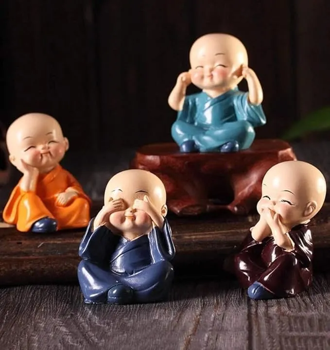 NESTIC Set of 4 Buddha MonkStatue Figurines Showpiece Cute Mini Buddha Idol Statue for Car Dashboard | Decoration Items Buddha for Table Decor Living Room Home