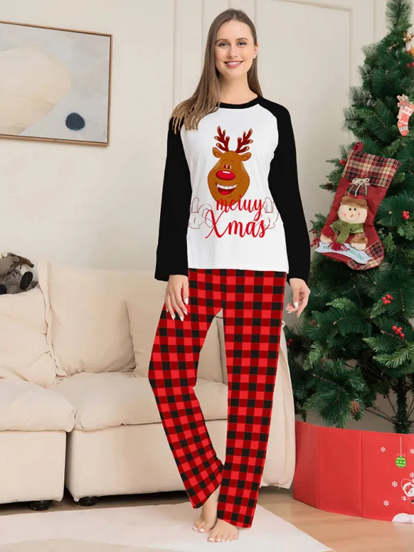 New style fawn letter plaid printed home wear pajamas Christmas parent-child set