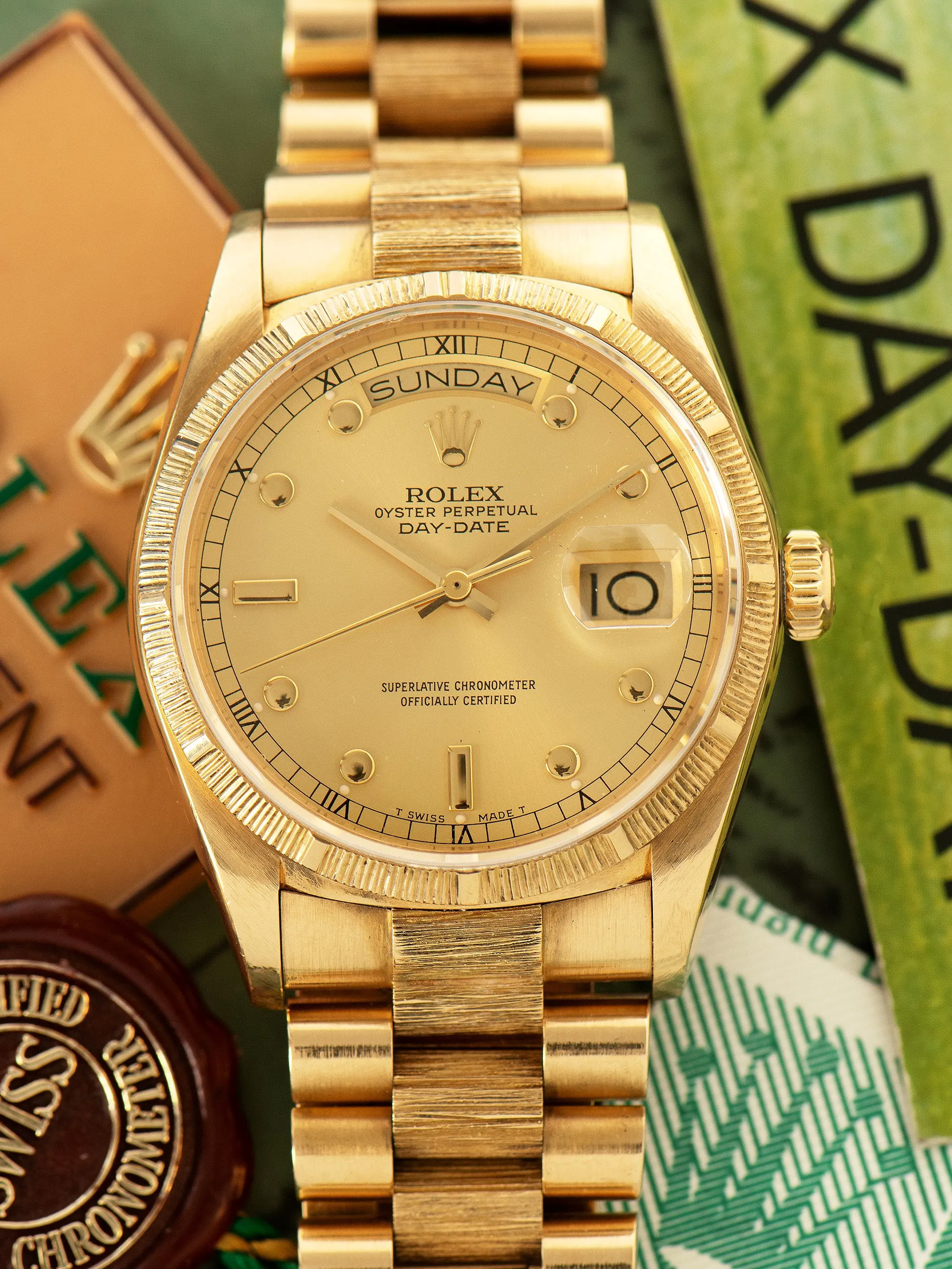 *Original Owner* 1987 Rolex Day-Date 18K YG (Ref. 18078) Champagne "Pinball" Dial W/ Box & Papers