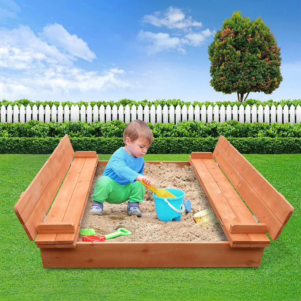 Outdoor Kids Wooden Sandpit Sand Pit Bench Seat Cover