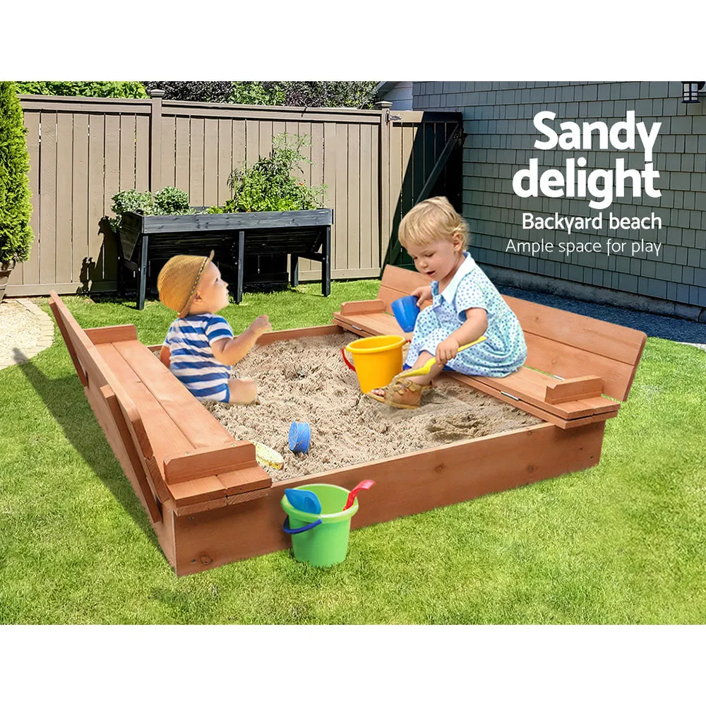 Outdoor Kids Wooden Sandpit Sand Pit Bench Seat Cover