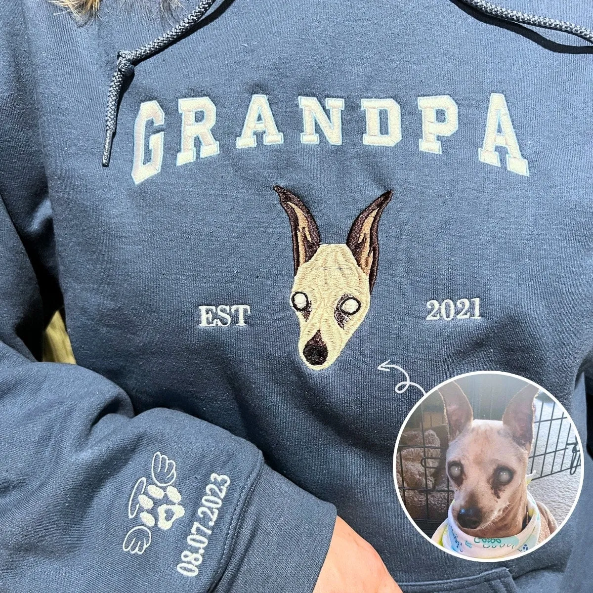 Personalized Dog Dad Hoodie or Sweatshirt with Embroidered Dog Portrait Photo