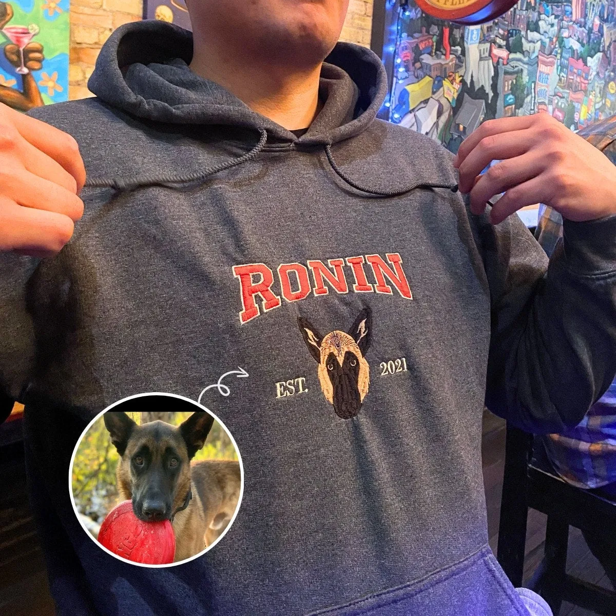 Personalized Dog Dad Hoodie or Sweatshirt with Embroidered Dog Portrait Photo