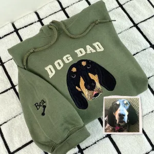 Personalized Dog Dad Hoodie or Sweatshirt with Embroidered Dog Portrait Photo