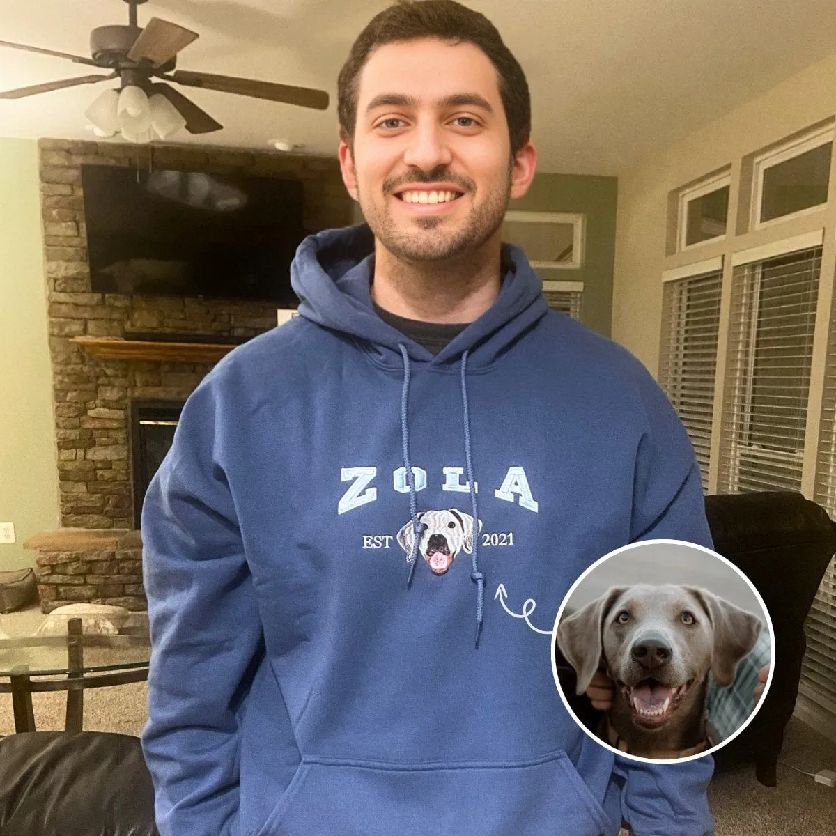 Personalized Dog Dad Hoodie or Sweatshirt with Embroidered Dog Portrait Photo