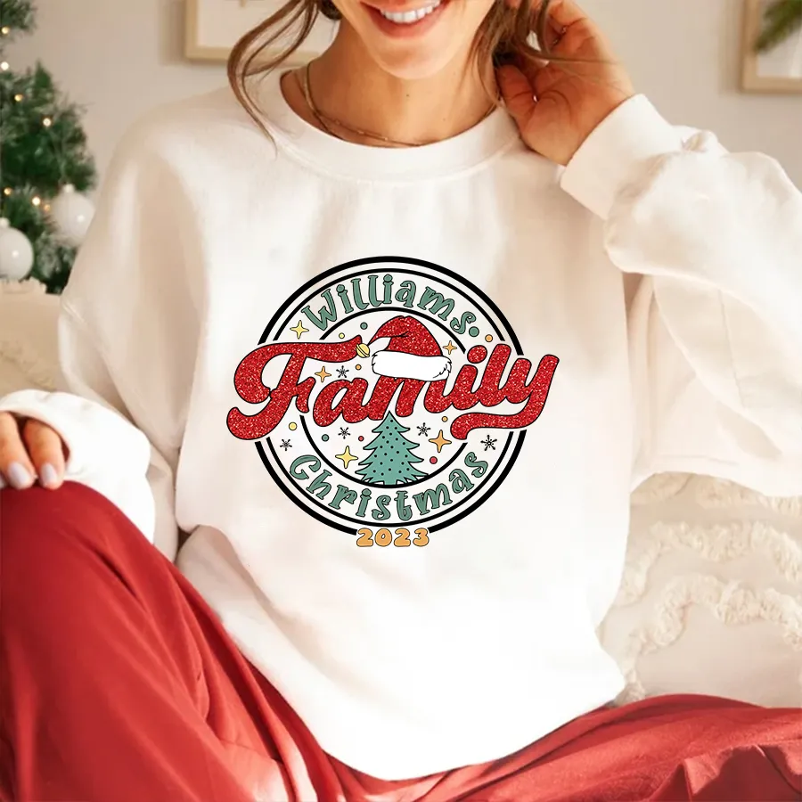 Personalized Family Matching Christmas Shirt, Christmas Family Shirt, Christmas Sweatshirt, Glitter Sweatshirt 01