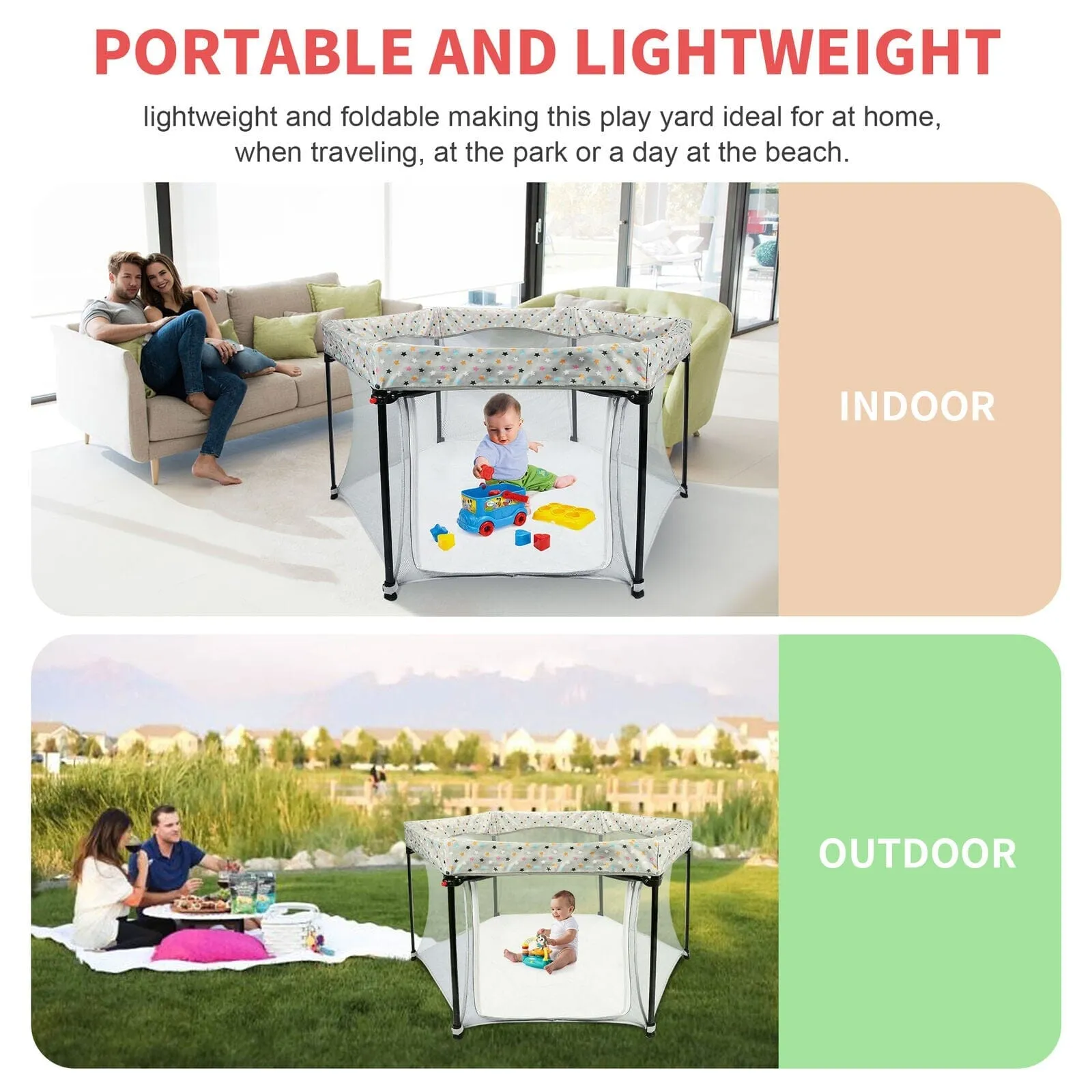 Portable Folding Playard for Babies, Toddler Indoor & Outdoor Play