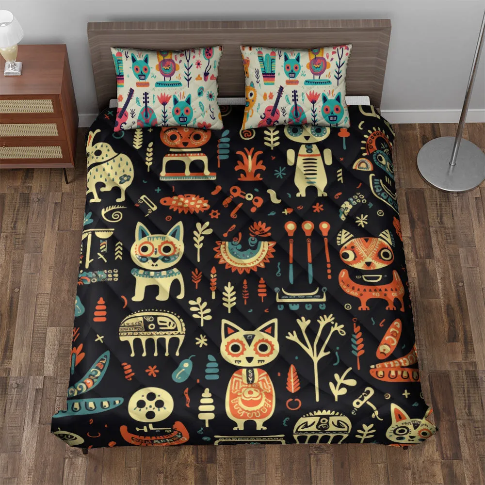 Quilted Bedding Set | Day of the Dead Colorful Comforters | Cute Halloween Bedspreads with matching Pillowcase