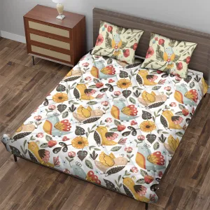 Quilted Bedding Set | Floral Scandinavian Comforters | Cute Birds Bedspreads with matching Pillowcase