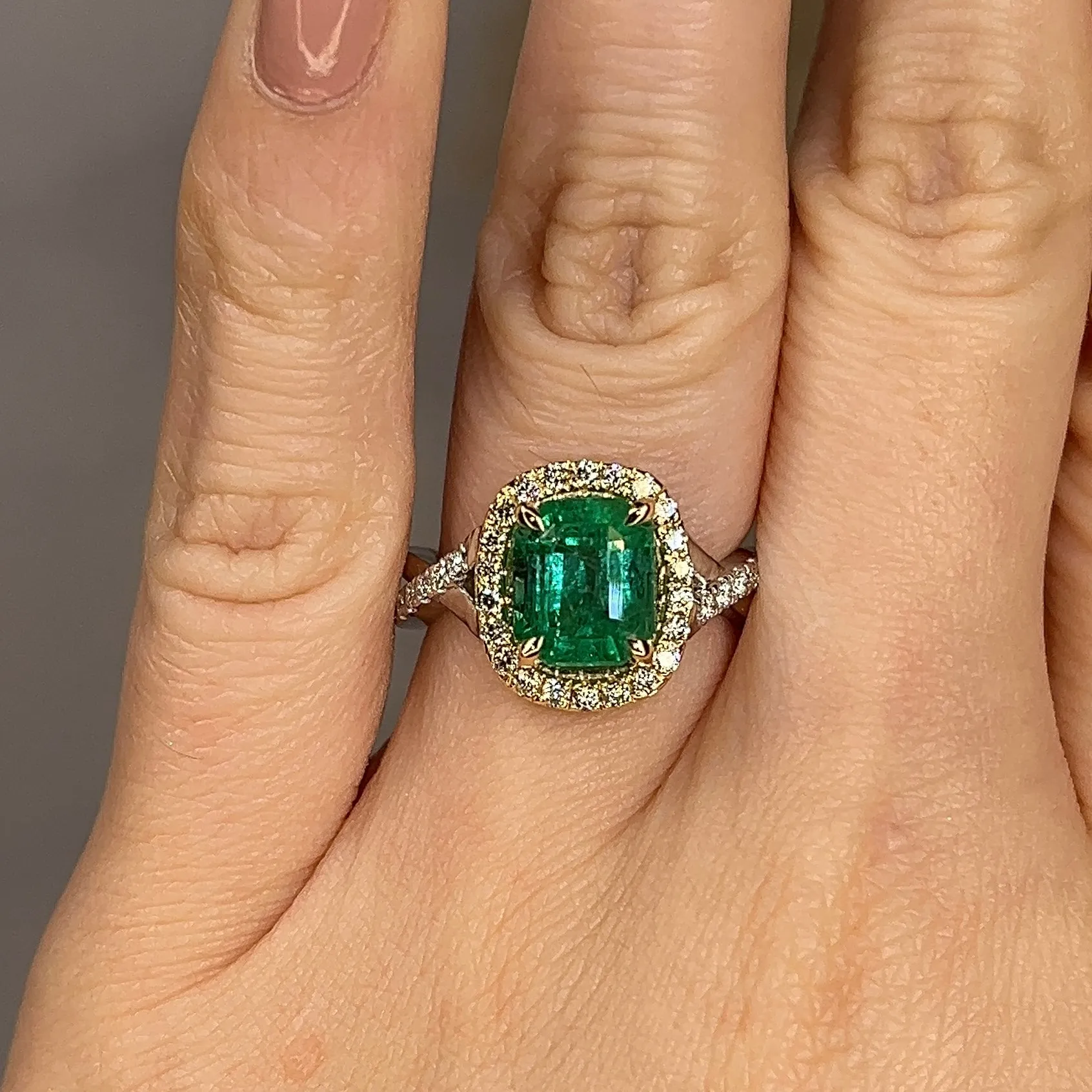 "Aarti" 2.40 Carat Emerald Gem Lab Grown Diamond Halo Pave Engagement Ring