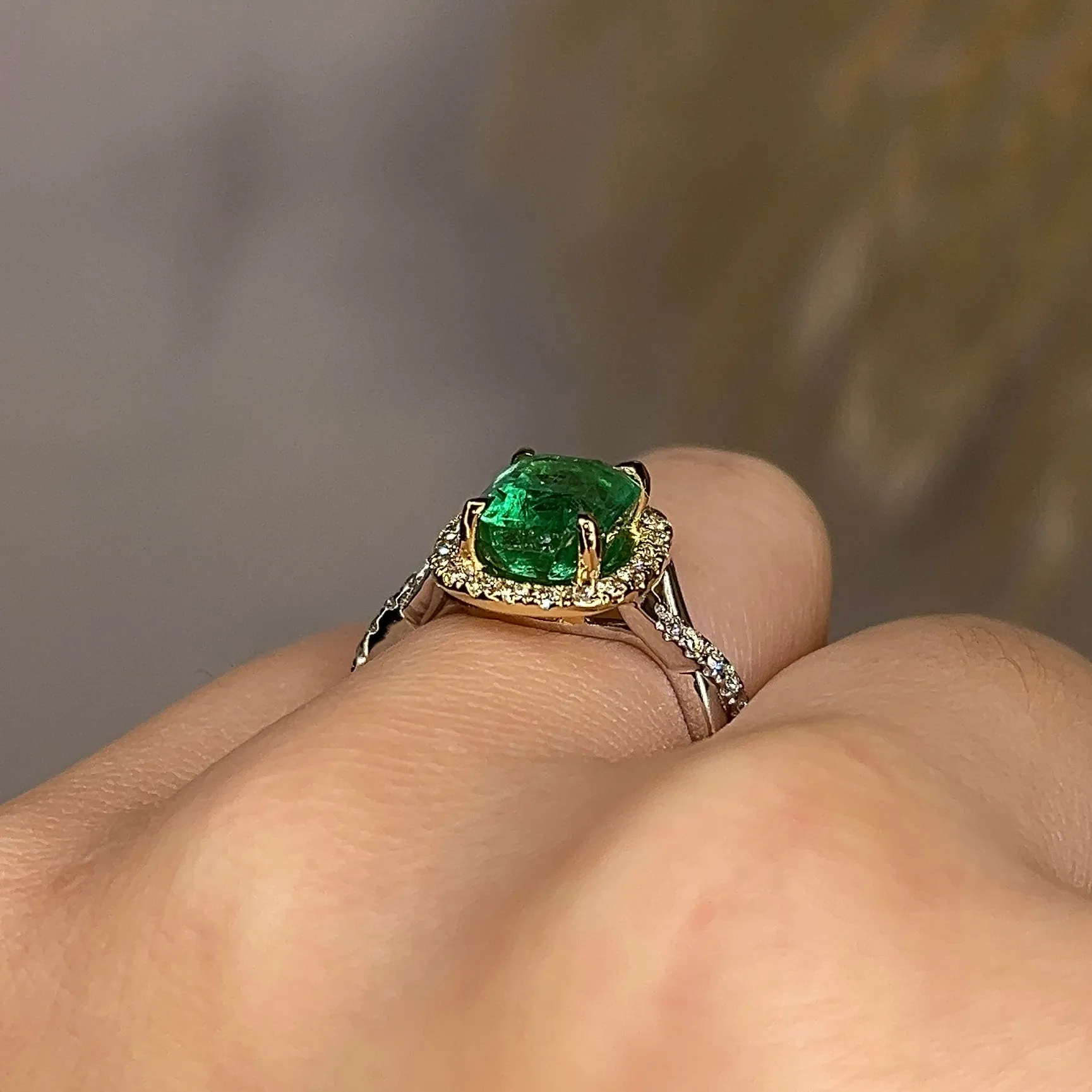 "Aarti" 2.40 Carat Emerald Gem Lab Grown Diamond Halo Pave Engagement Ring