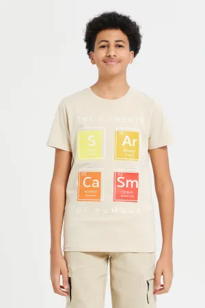 Senior Boys Beige Sarcasm Elements Graphic T-Shirt