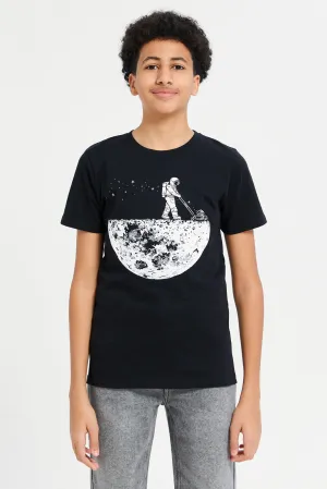 Senior Boys Black Moon Lawn Mower Graphic T-Shirt