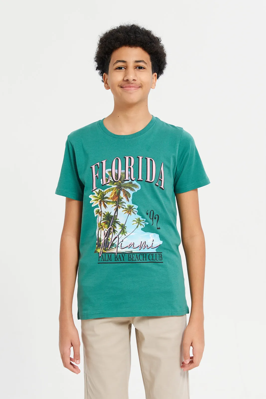 Senior Boys Green Florida Miami Graphic T-Shirt