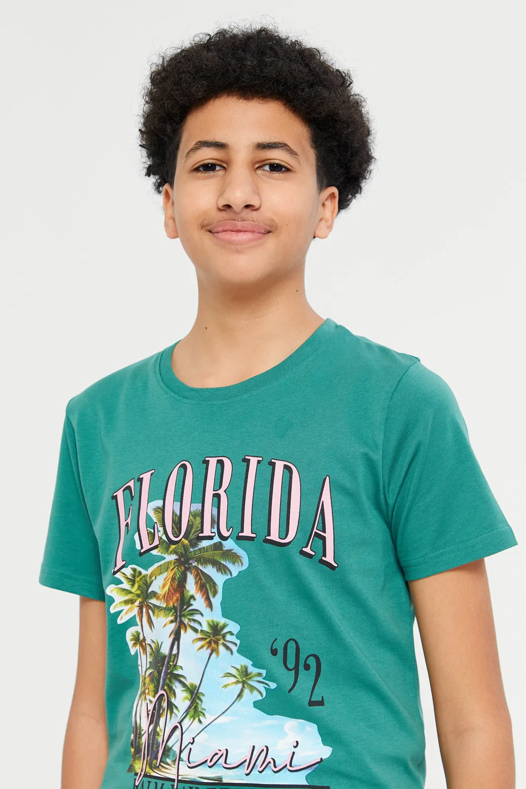 Senior Boys Green Florida Miami Graphic T-Shirt