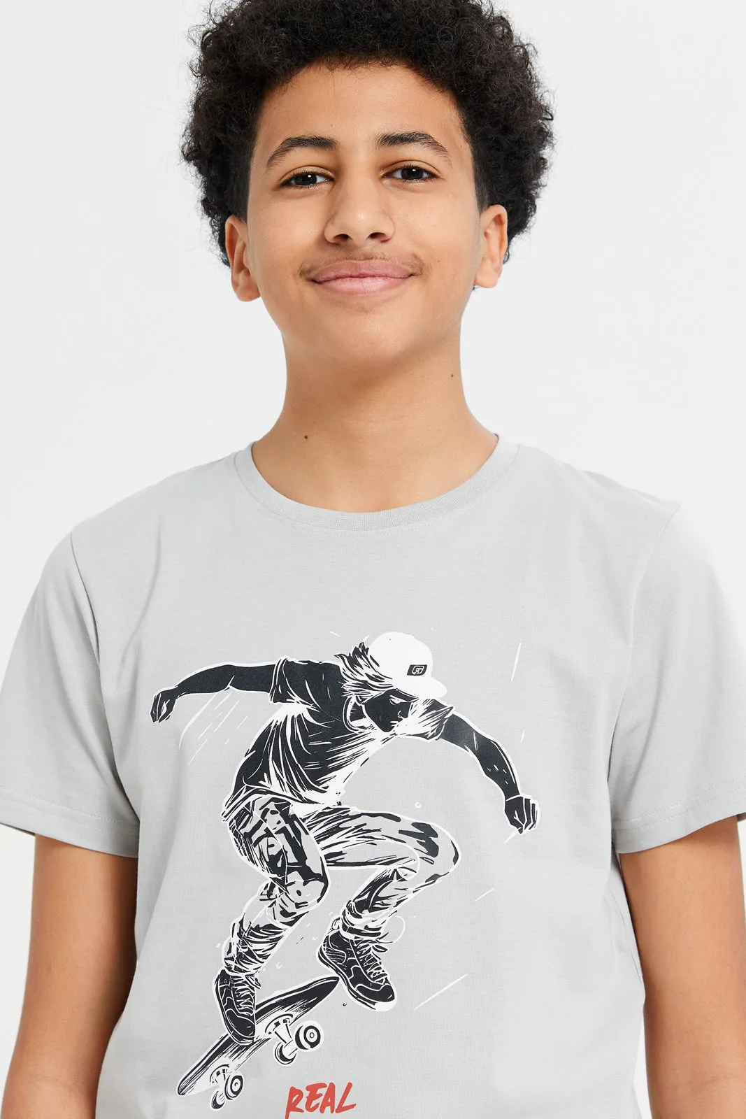 Senior Boys Grey Skater Graphic T-Shirt