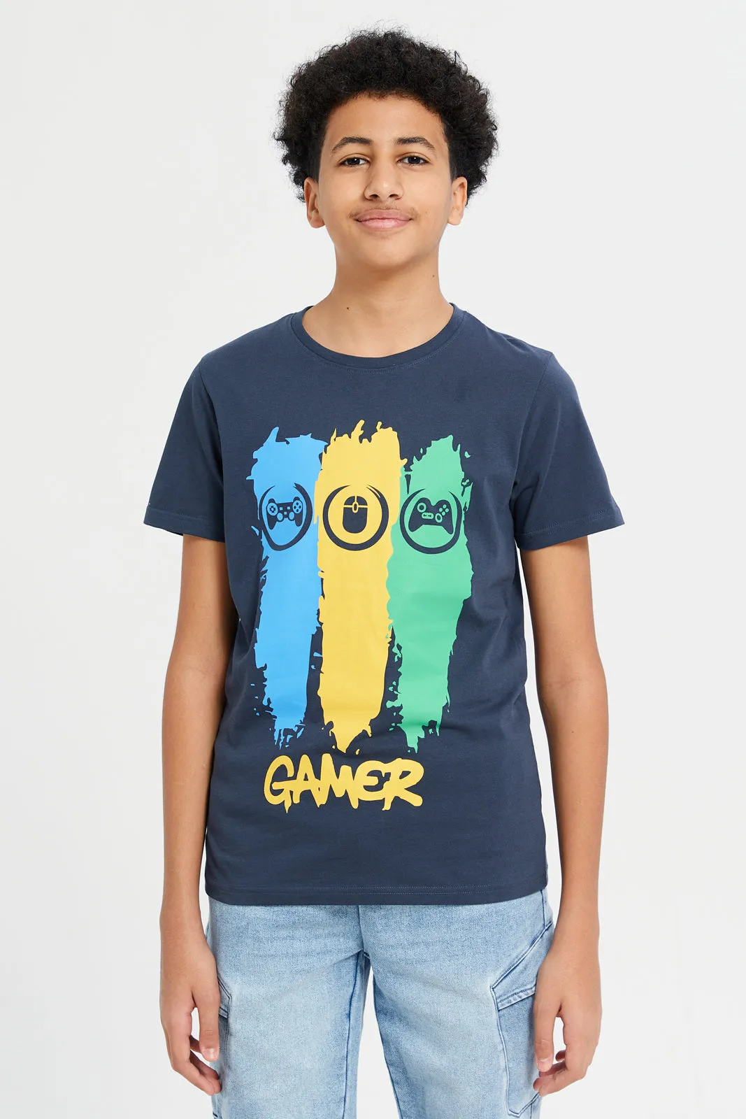 Senior Boys Navy Gamer Graphic T-Shirt