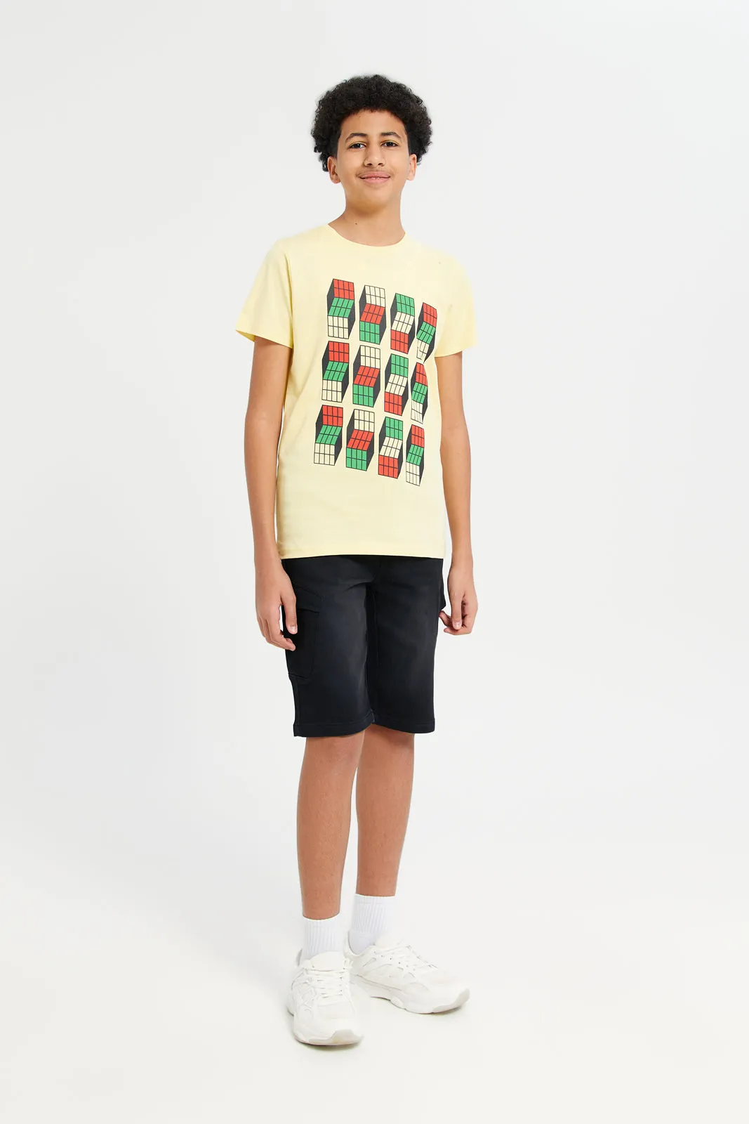 Senior Boys Yellow Cubes Graphic T-Shirt