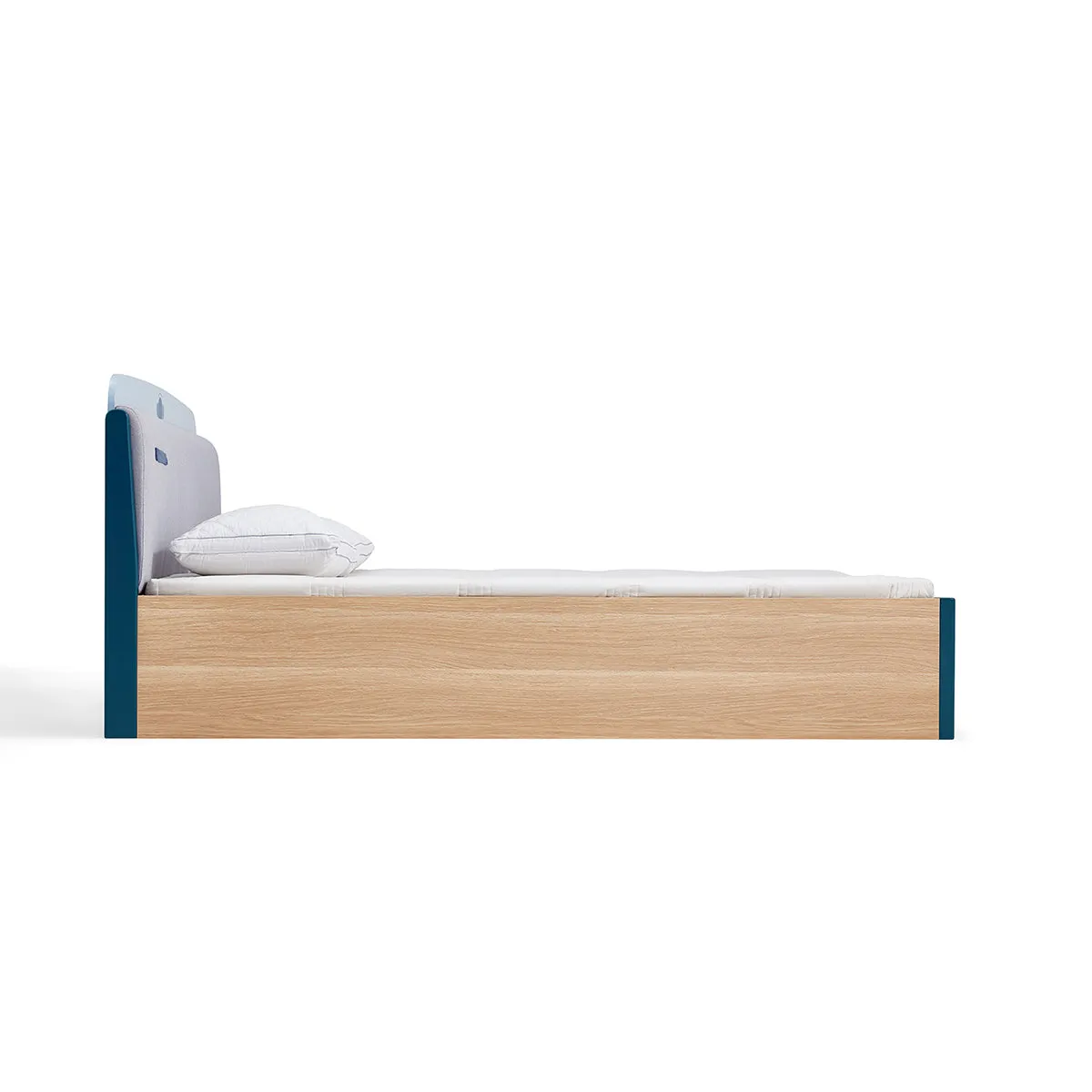 Single Blue Platform Bed Mattress Set and Storage