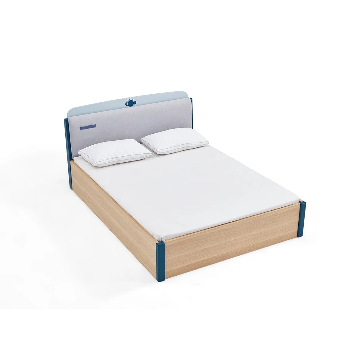 Single Blue Platform Bed Mattress Set and Storage