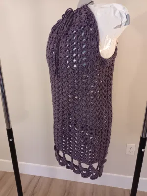 So Soft deep lilac/purple long tank, handmade crochet size LG/XL womens