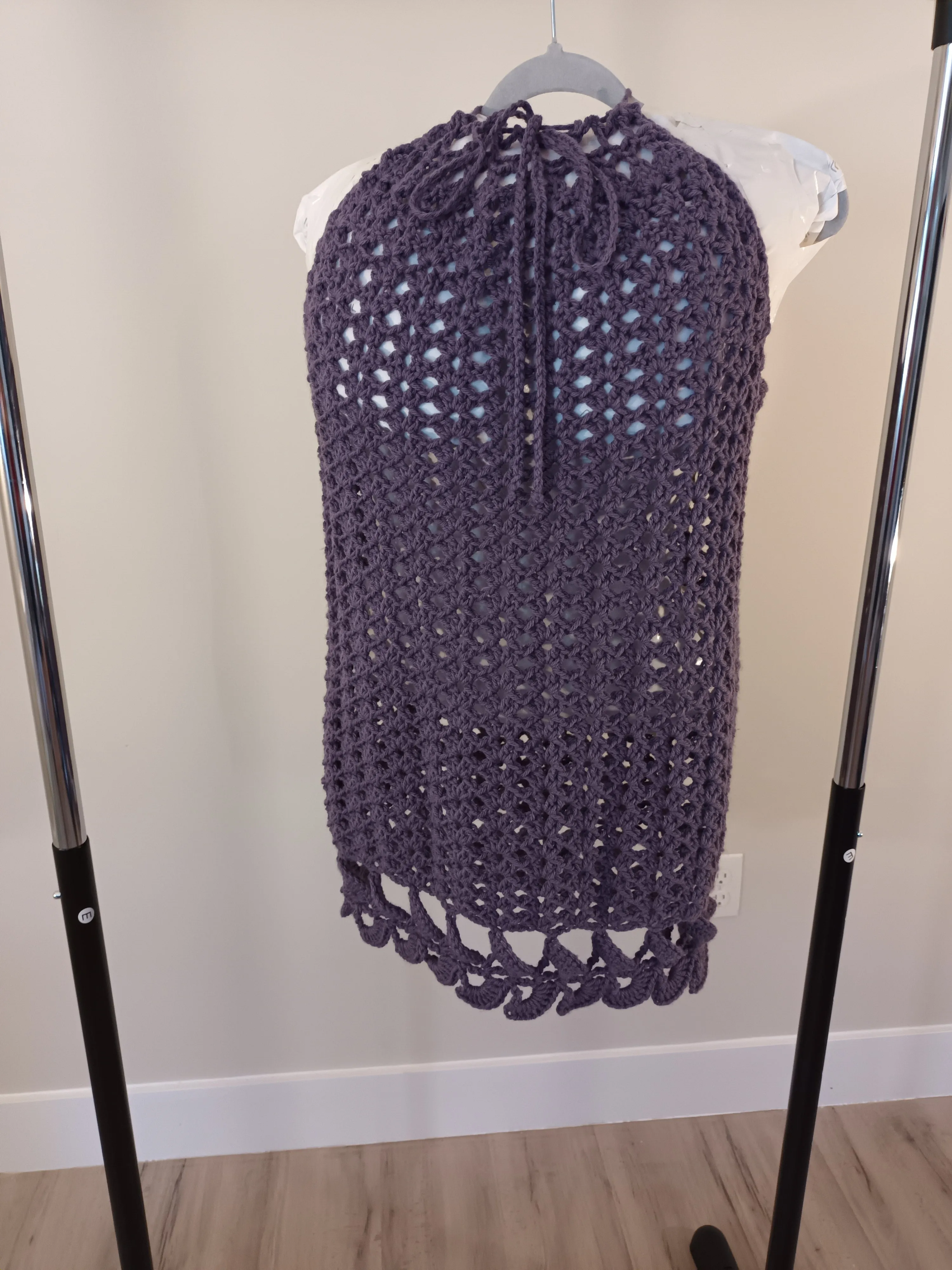 So Soft deep lilac/purple long tank, handmade crochet size LG/XL womens