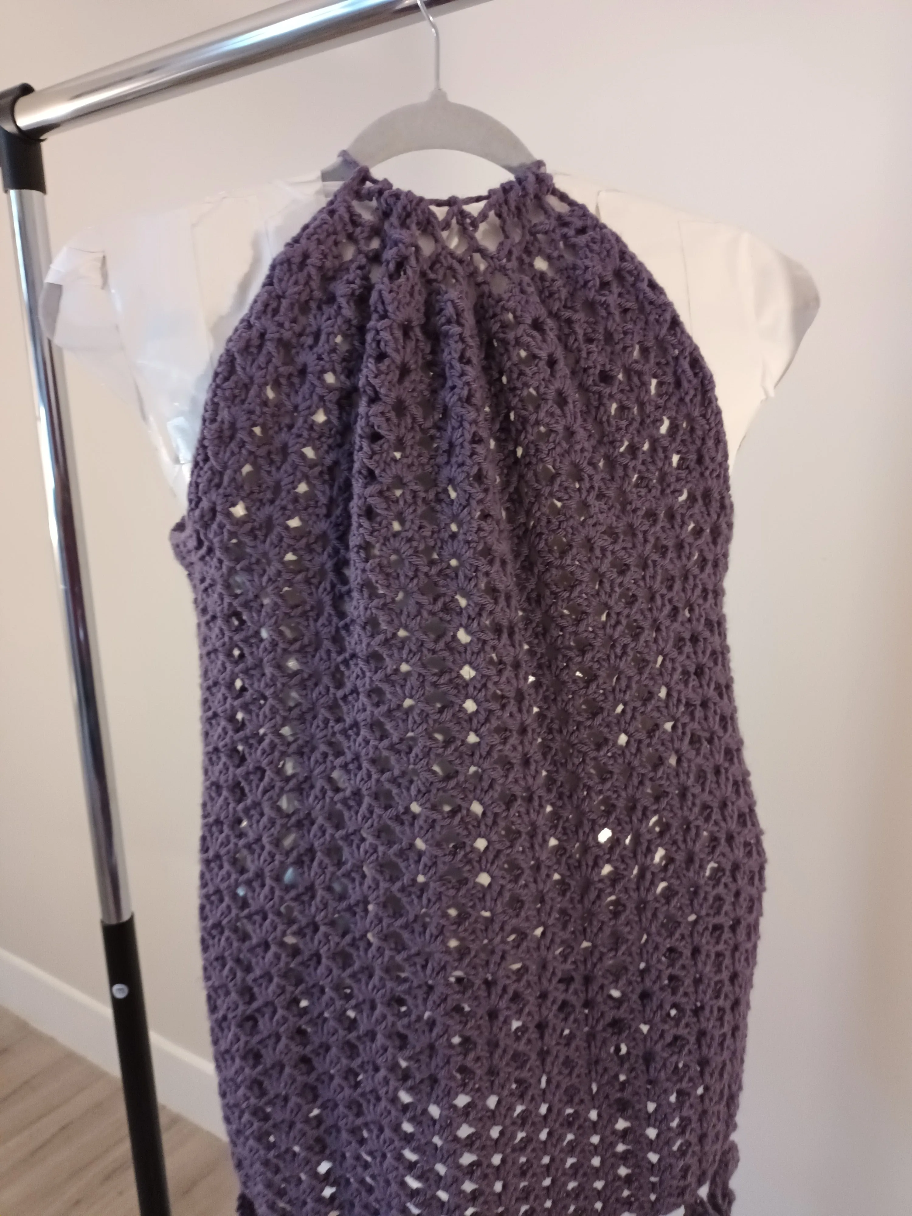 So Soft deep lilac/purple long tank, handmade crochet size LG/XL womens