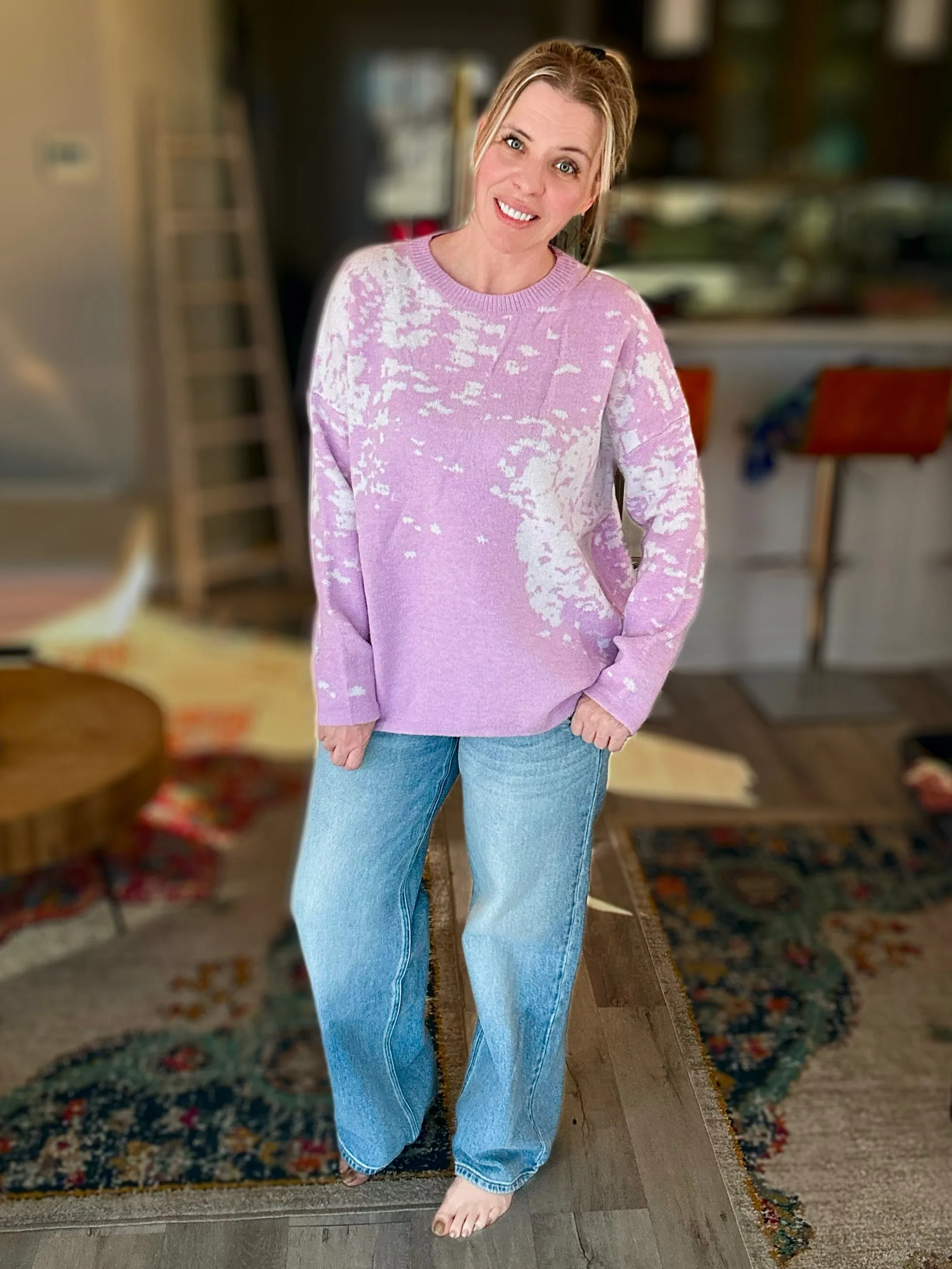 Soft and Cozy Lavender and White Sweater