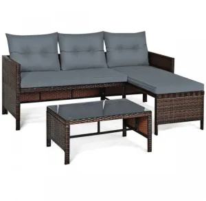 Super Duty Comfortable 3 Piece Outdoor Patio Corner Rattan Sofa Couch Set | Easy To Clean | Water Resistant