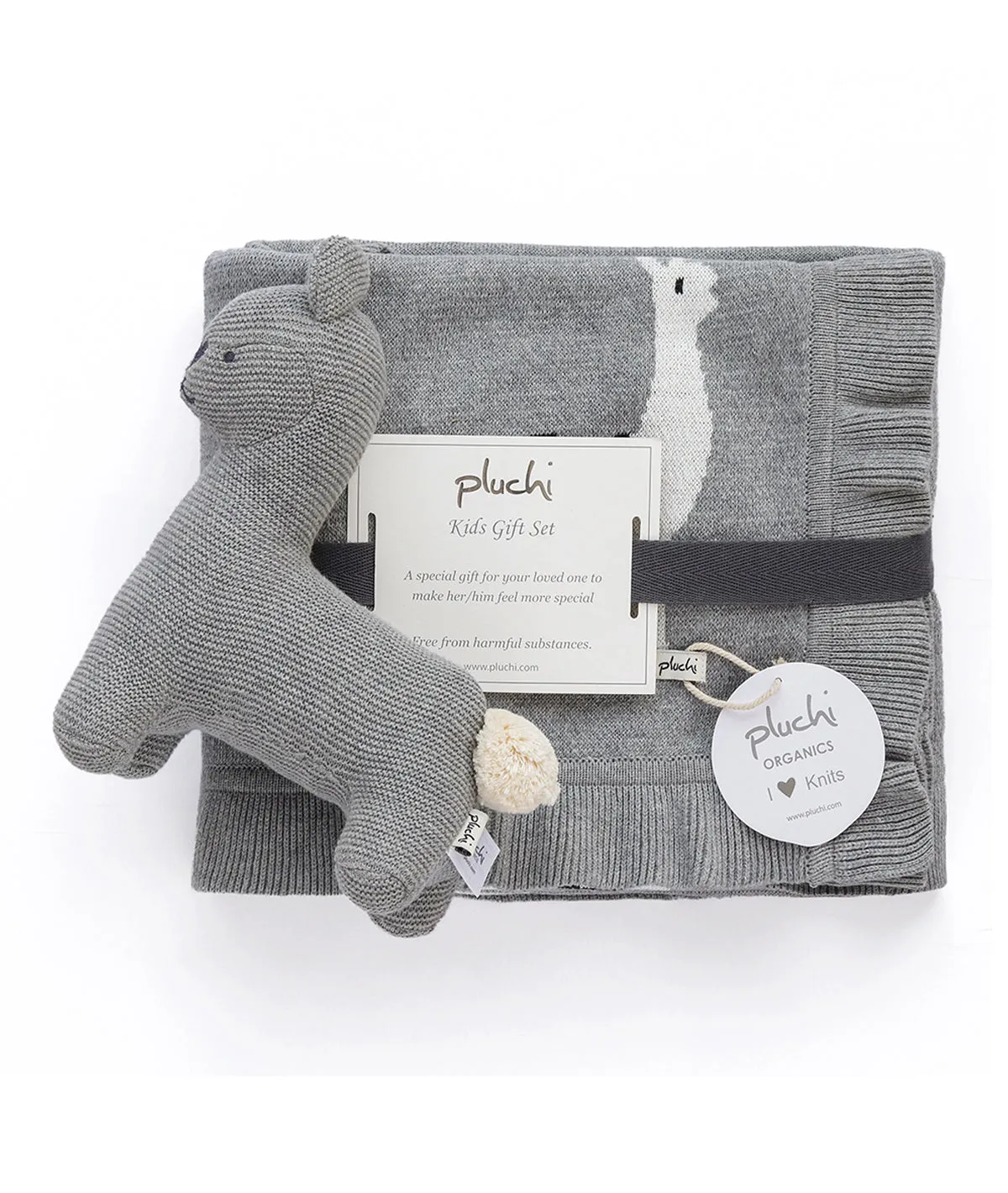 Sweet Lama Gift Bundle- (Set of  2 - Blanket & Soft Toy) in Light Grey Melange