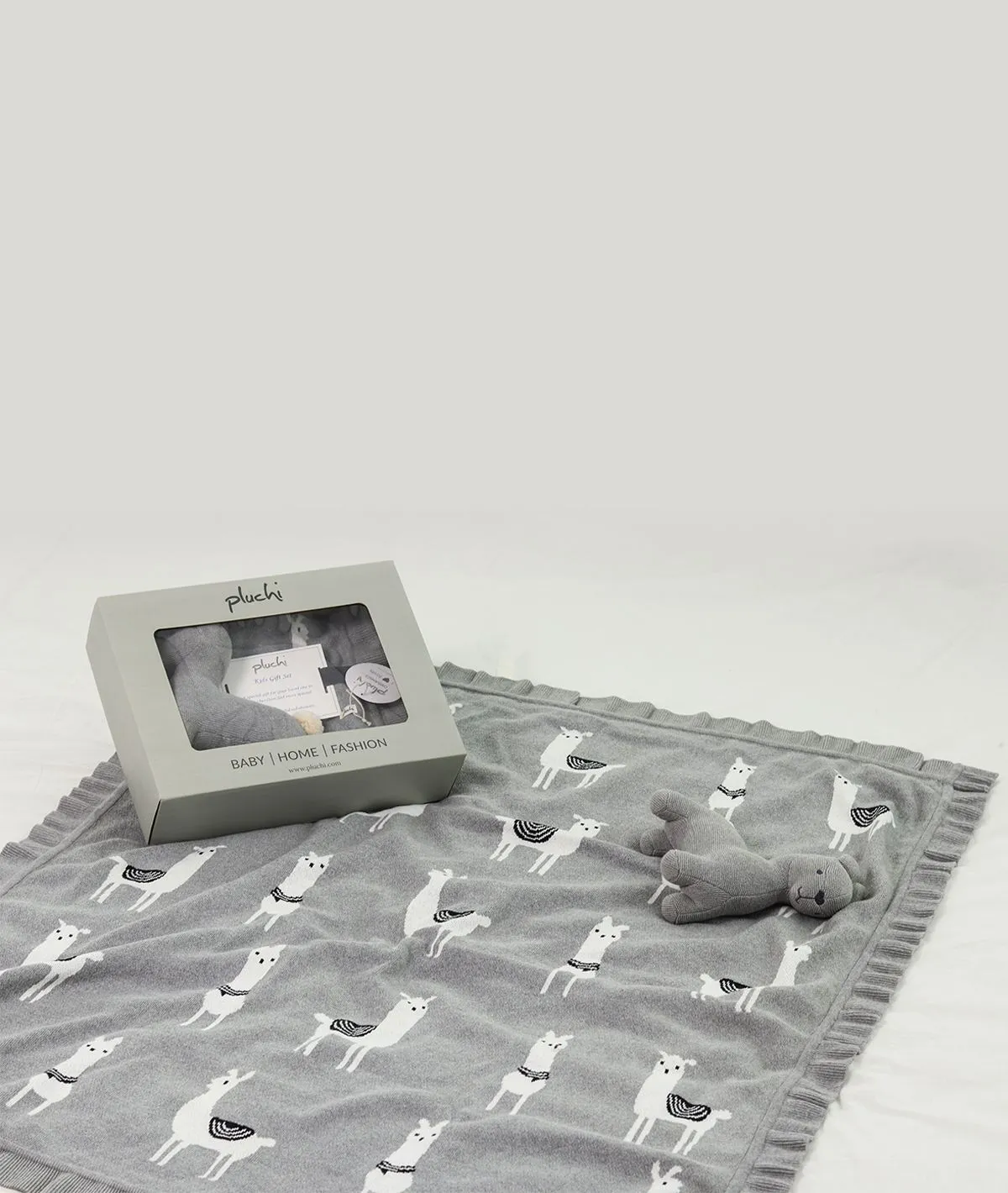 Sweet Lama Gift Bundle- (Set of  2 - Blanket & Soft Toy) in Light Grey Melange