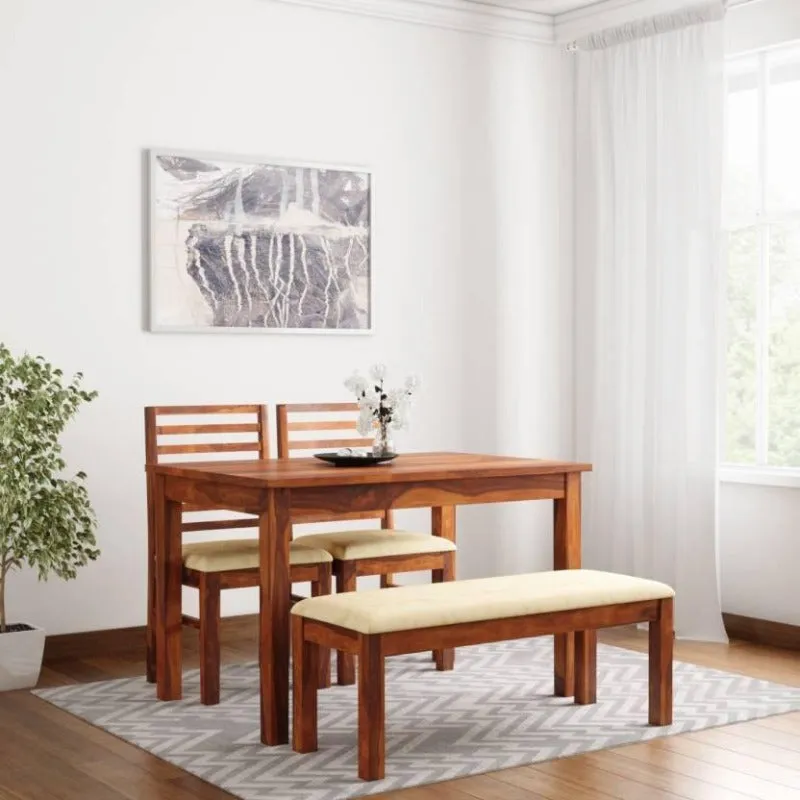 Teak Wood 4 Seater Dining Set  (Finish Color - Honey)