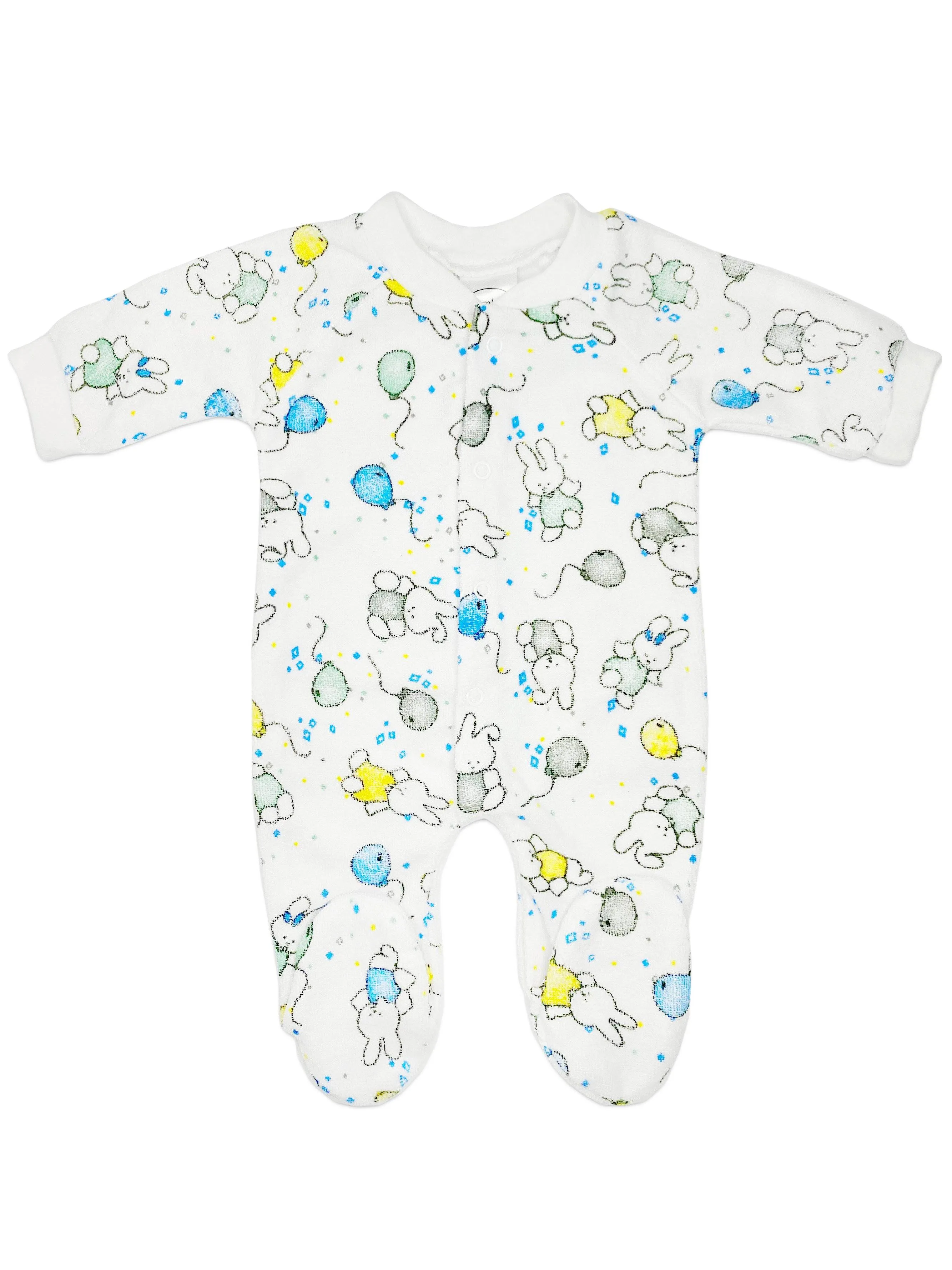 Tiny Baby Size Sleepsuit - Terrycloth, Bunnies & Balloons