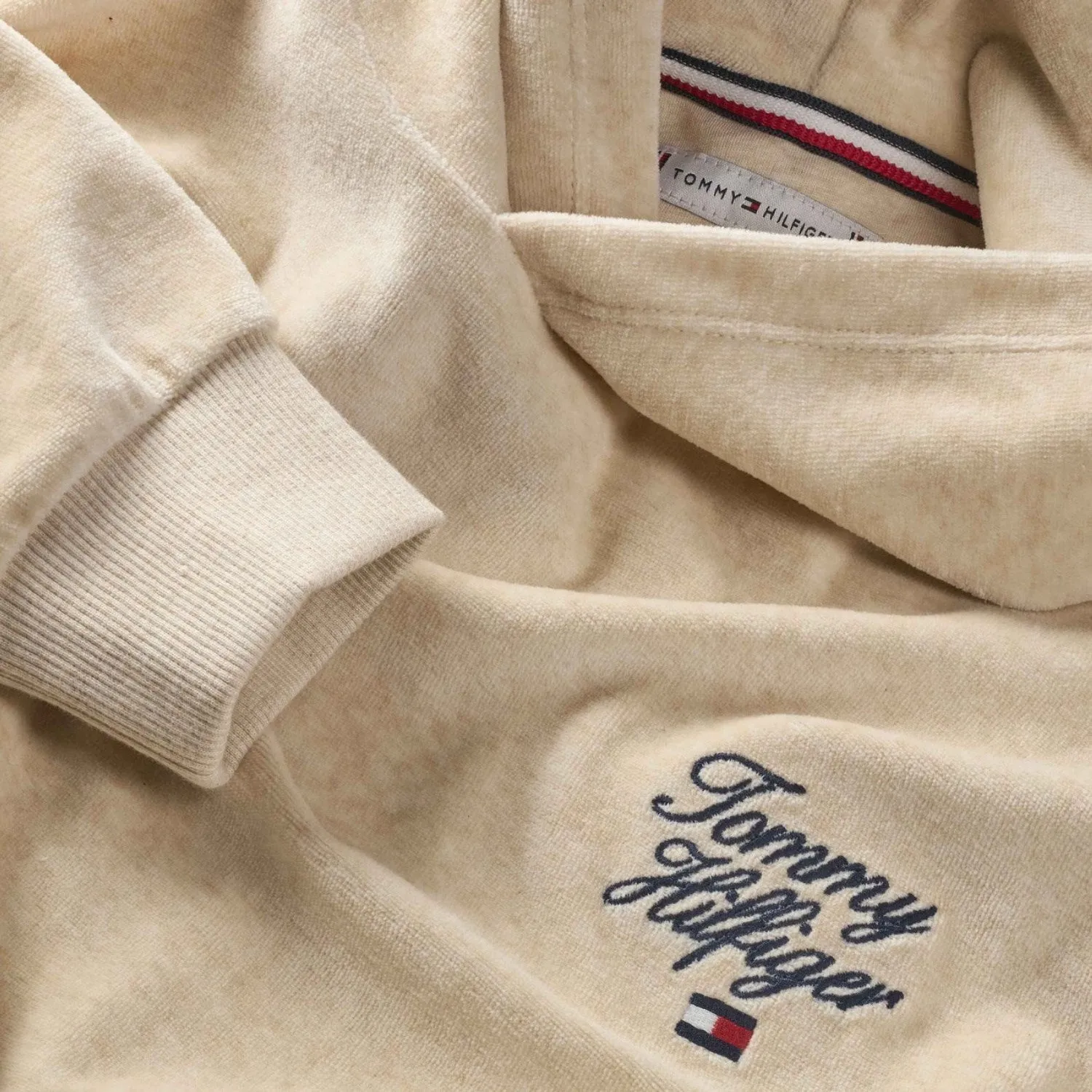 Tommy Hilfiger Heathered Oat Script Velour Hoodie