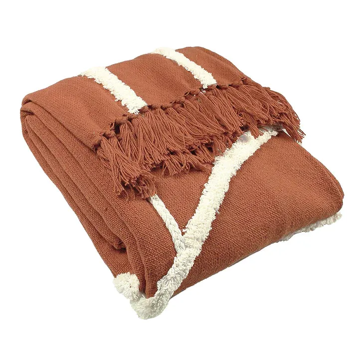 Tufted Tasselled Throw - Brick