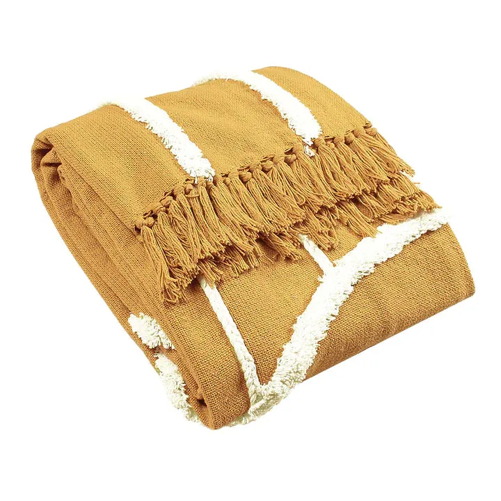 Tufted Tasselled Throw - Ochre