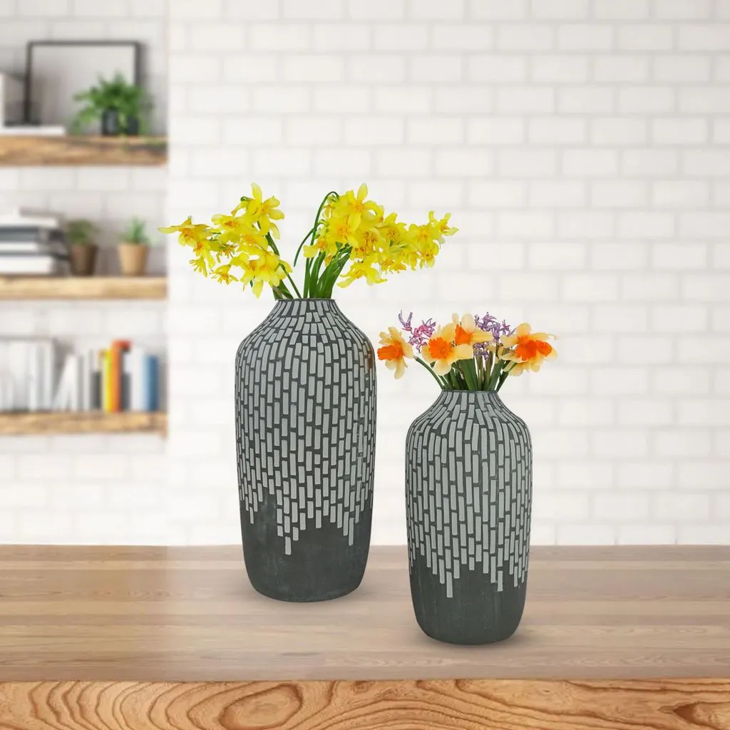 Vase-Set of 2-Oblong Vases-Earthy-Textured-Home Decor-Home Accent-Gift