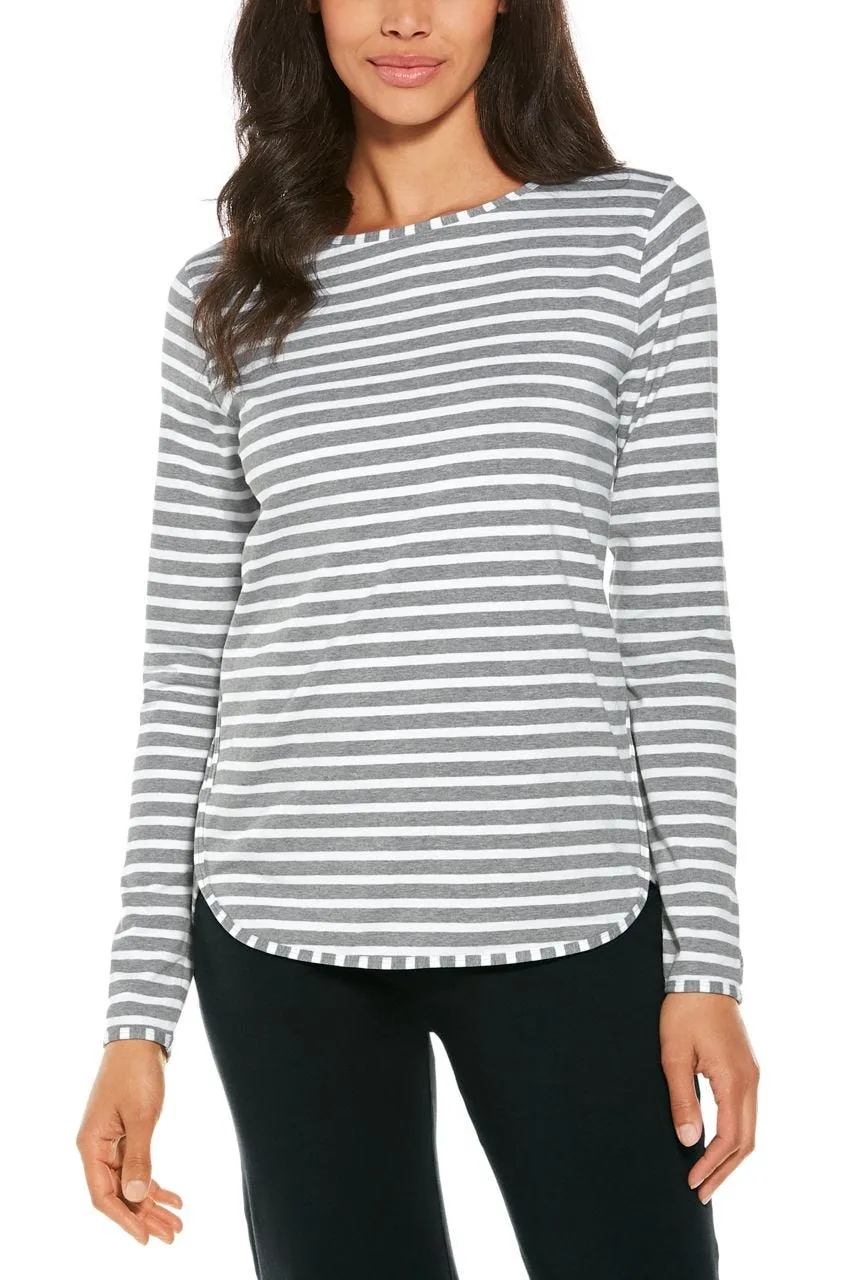 Women's Heyday Side Split Shirt  |  Grey/White Stripe